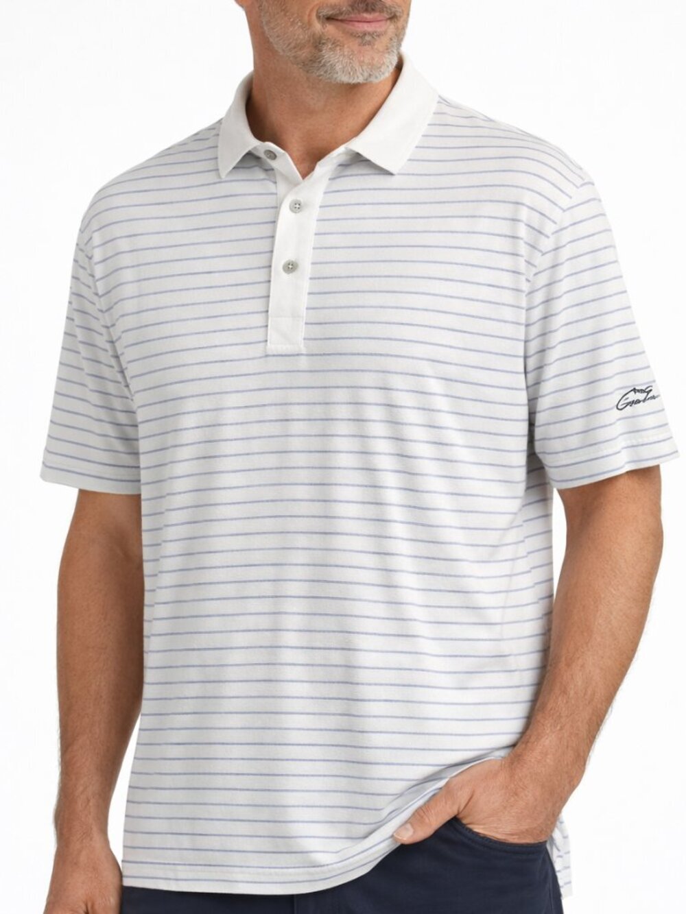 Greyson Golf Performance Polo Shirt Striped White Blue Size Large
